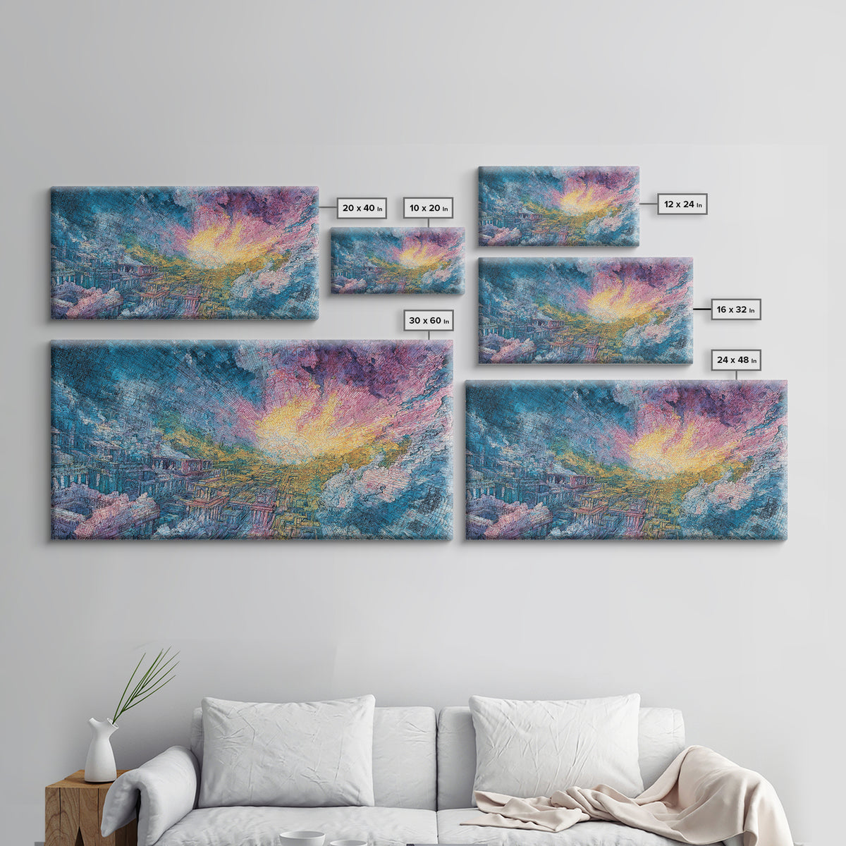 Colorful Canyon Sunset Over Rugged Cliffs Wall Art, Abstract Landscape Canvas Print, Dreamy Nature Scene Home Decor Gift