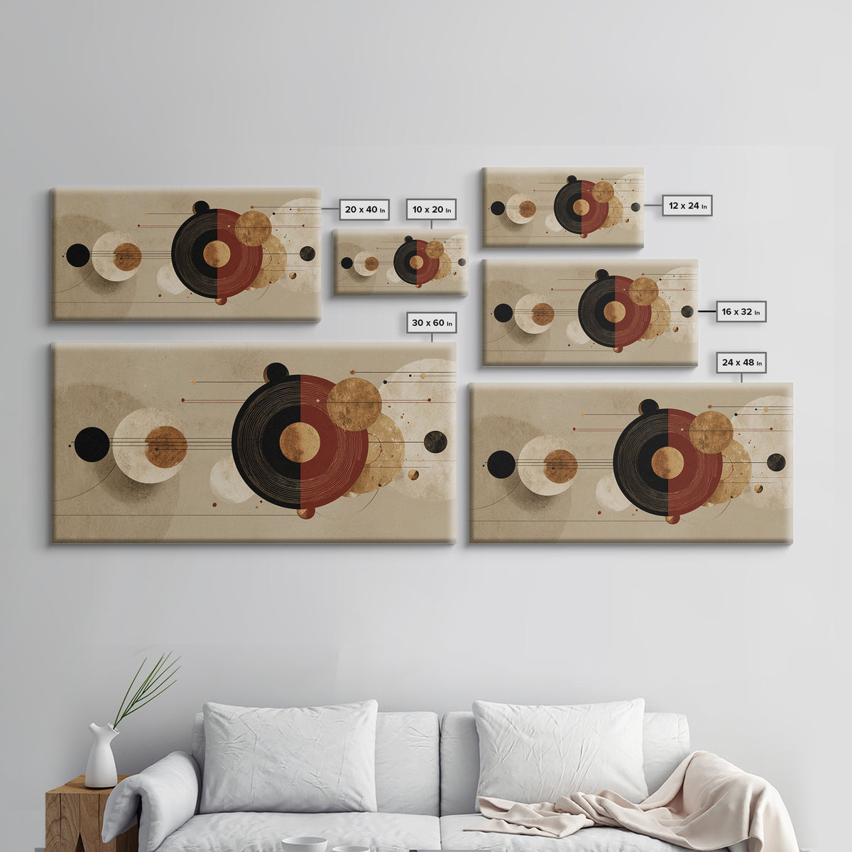 Earth Tone Abstract Circles Wall Art, Mid Century Geometric Canvas Print, Burnt Orange Beige Modern Home Decor Gift For Living Room