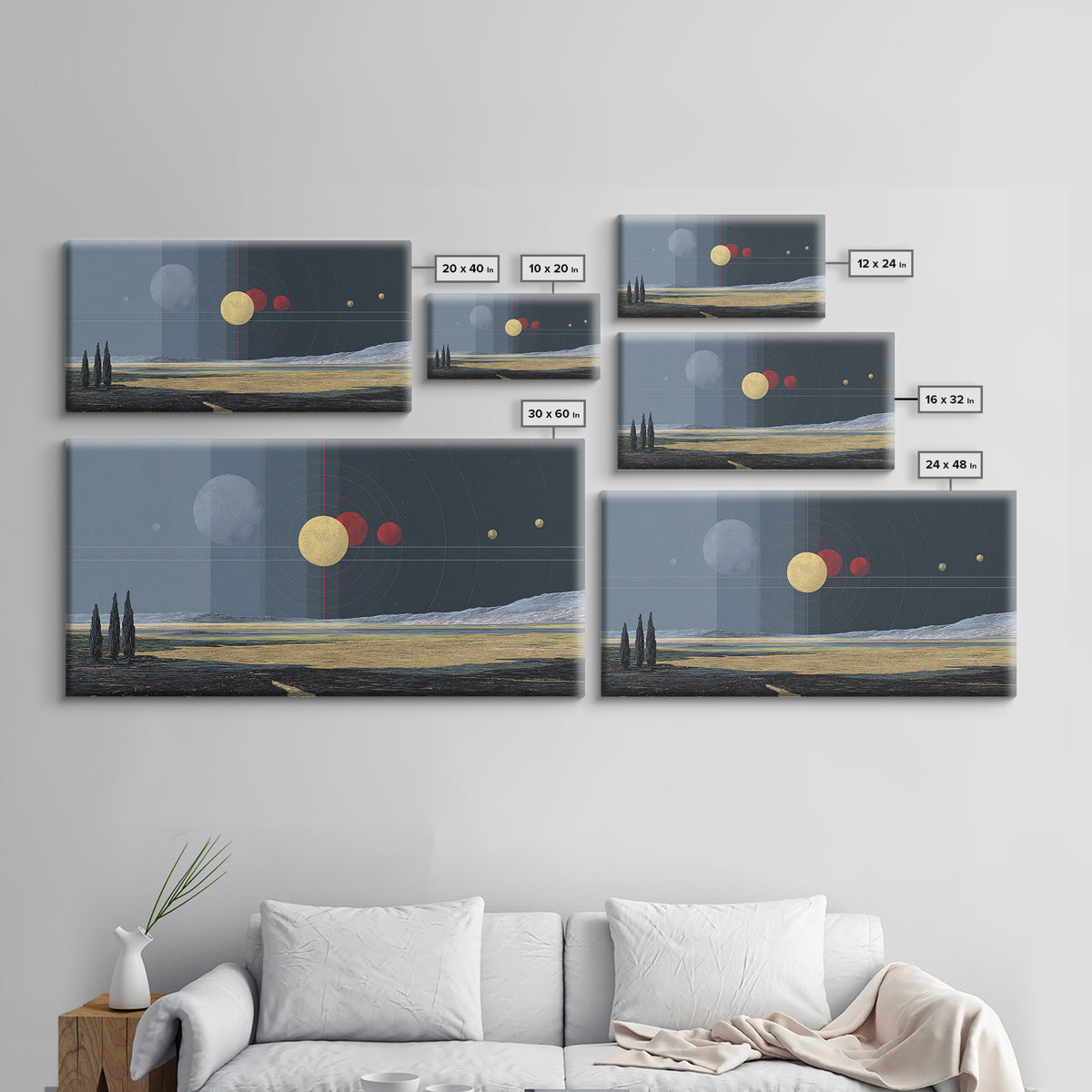 Surreal Planetary Seascape Wall Art, Desert Ocean Astronomy Canvas Print, Dreamy Space Landscape Decor For Living Room Gift