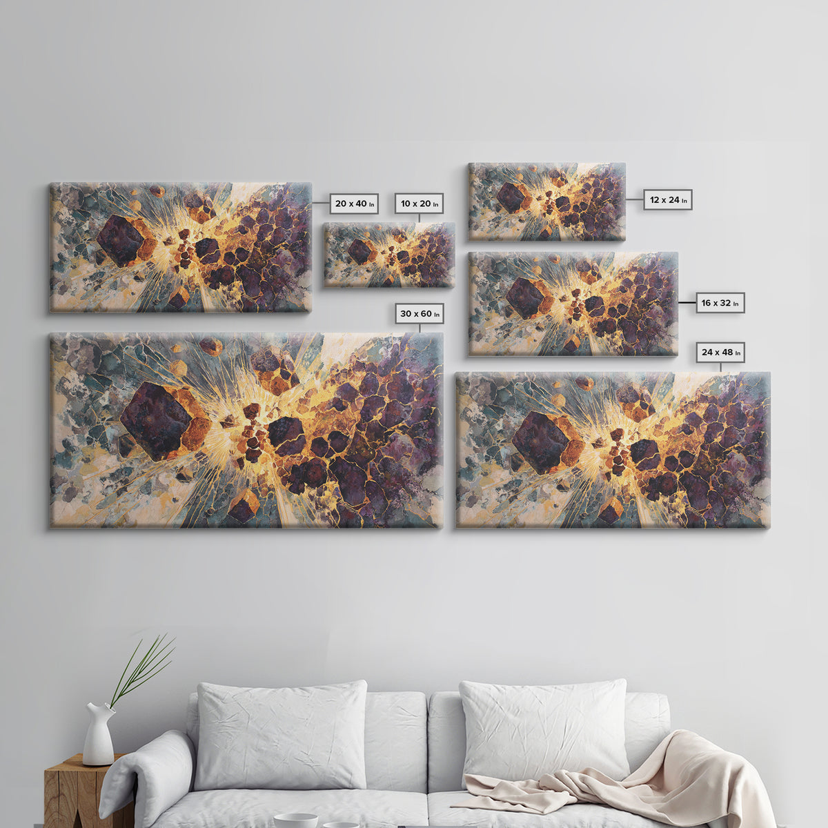 Exploding Gemstone Abstract Wall Art, Modern African Art Canvas Print, Gold Crackle Luxury Decor, Cosmic Statement Artwork