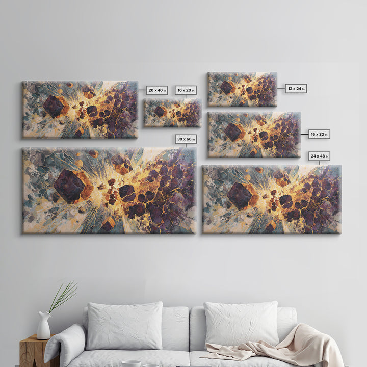Exploding Gemstone Abstract Wall Art, Modern African Art Canvas Print, Gold Crackle Luxury Decor, Cosmic Statement Artwork
