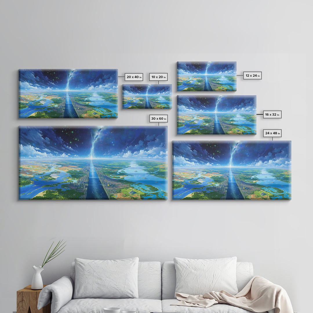 Blue Futuristic Cityscape Wall Art, Dreamy Landscape Canvas Print, Modern Canvas Art, Sci Fi Skyline Living Room Decor Gift