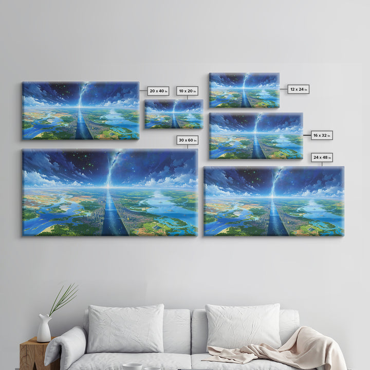 Blue Futuristic Cityscape Wall Art, Dreamy Landscape Canvas Print, Modern Canvas Art, Sci Fi Skyline Living Room Decor Gift