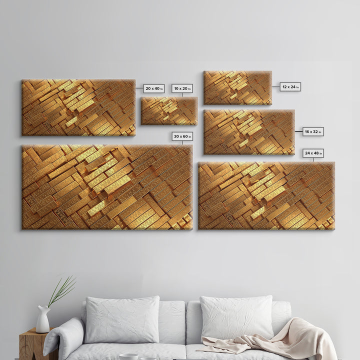 Stacked Gold Bar Pattern Wall Art, African Inspired Canvas Print, Luxury Black Gold Art, Geometric Office Decor Gift For Him