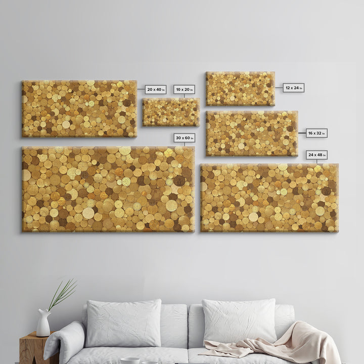 Golden Coin Disc Mosaic Wall Art, African Inspired Canvas Print, Textured Art Print, Gold Circle Pattern Home Decor Gift