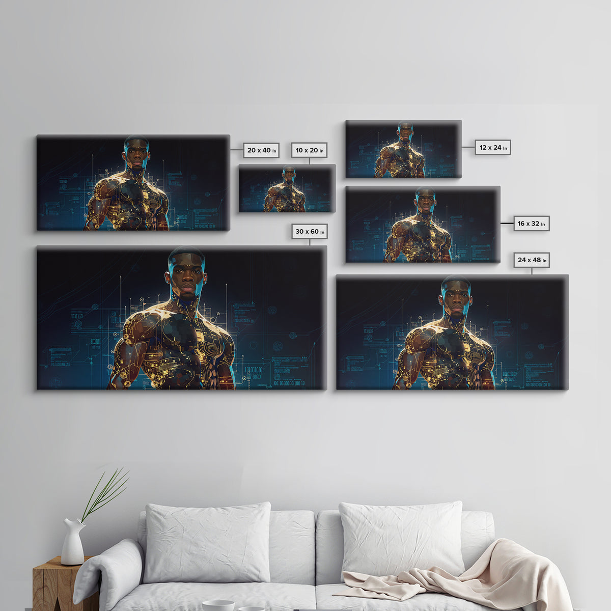 Powerful Black Cyborg Warrior Wall Art, Afrofuturism Decor, African American Art, Futuristic Tech Portrait Canvas Print Gift