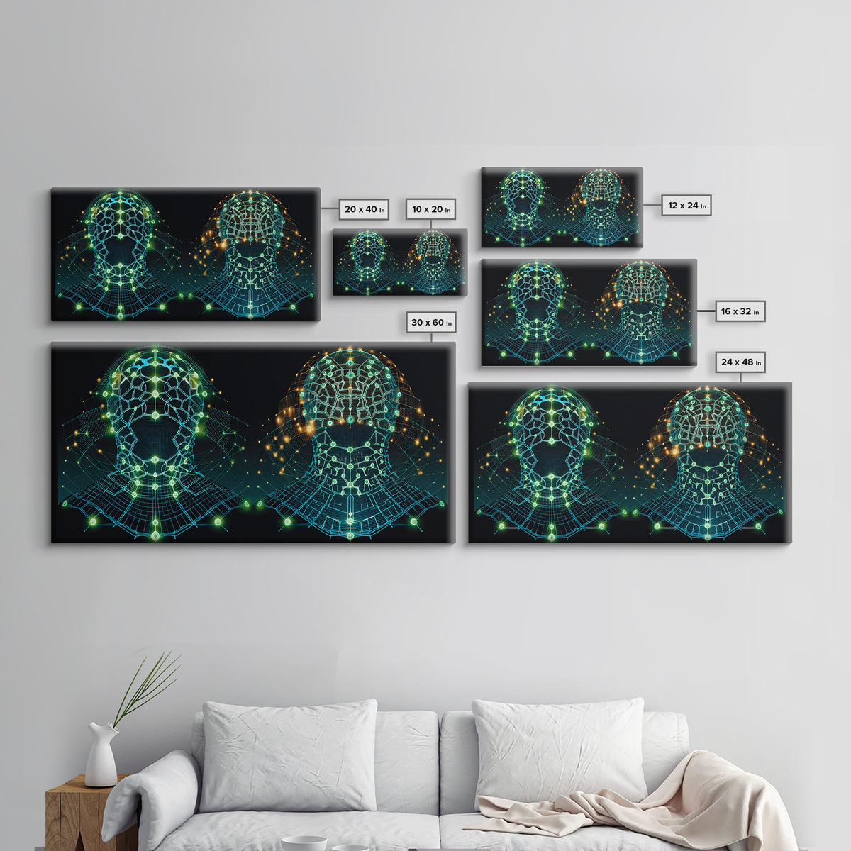 Glowing Cyber African Masks Canvas Print, Afrofuturism Decor, Tribal Mask Art, Digital Wall Art, Afrocentric Home Decor Gift