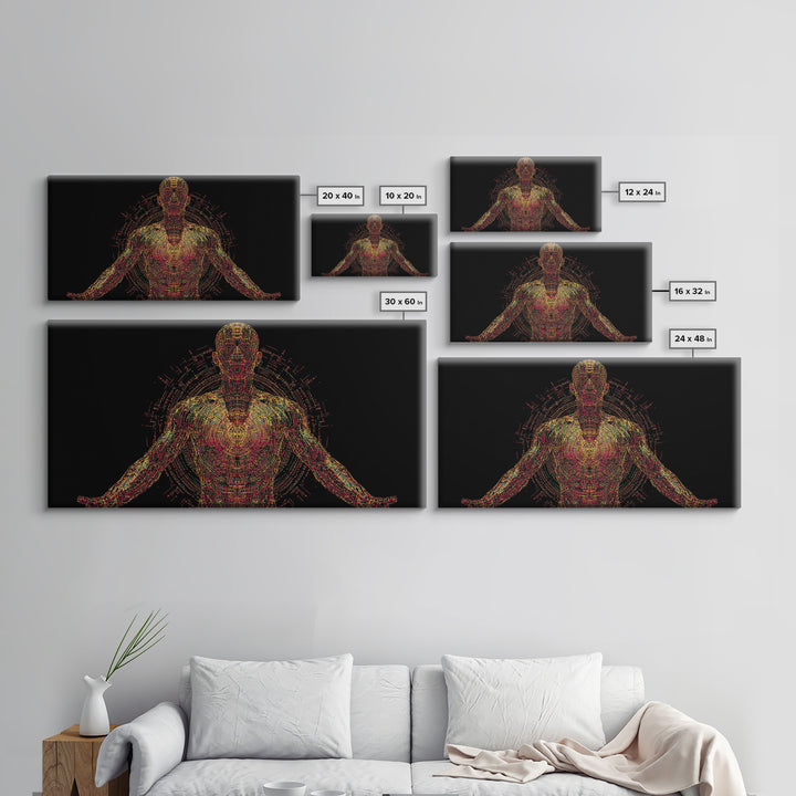 Radiant Digital African Warrior Figure Wall Art, Black Man Art, Spiritual Wall Decor, Afrofuturism Decor, Modern Canvas Art