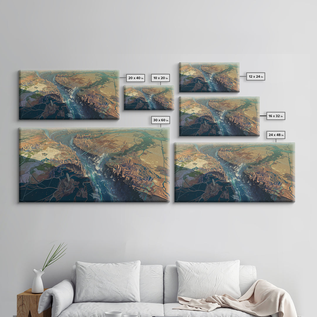 Futuristic African Rift City Landscape Wall Art, African Landscape, Contemporary Art, Large Wall Art, Statement Home Decor