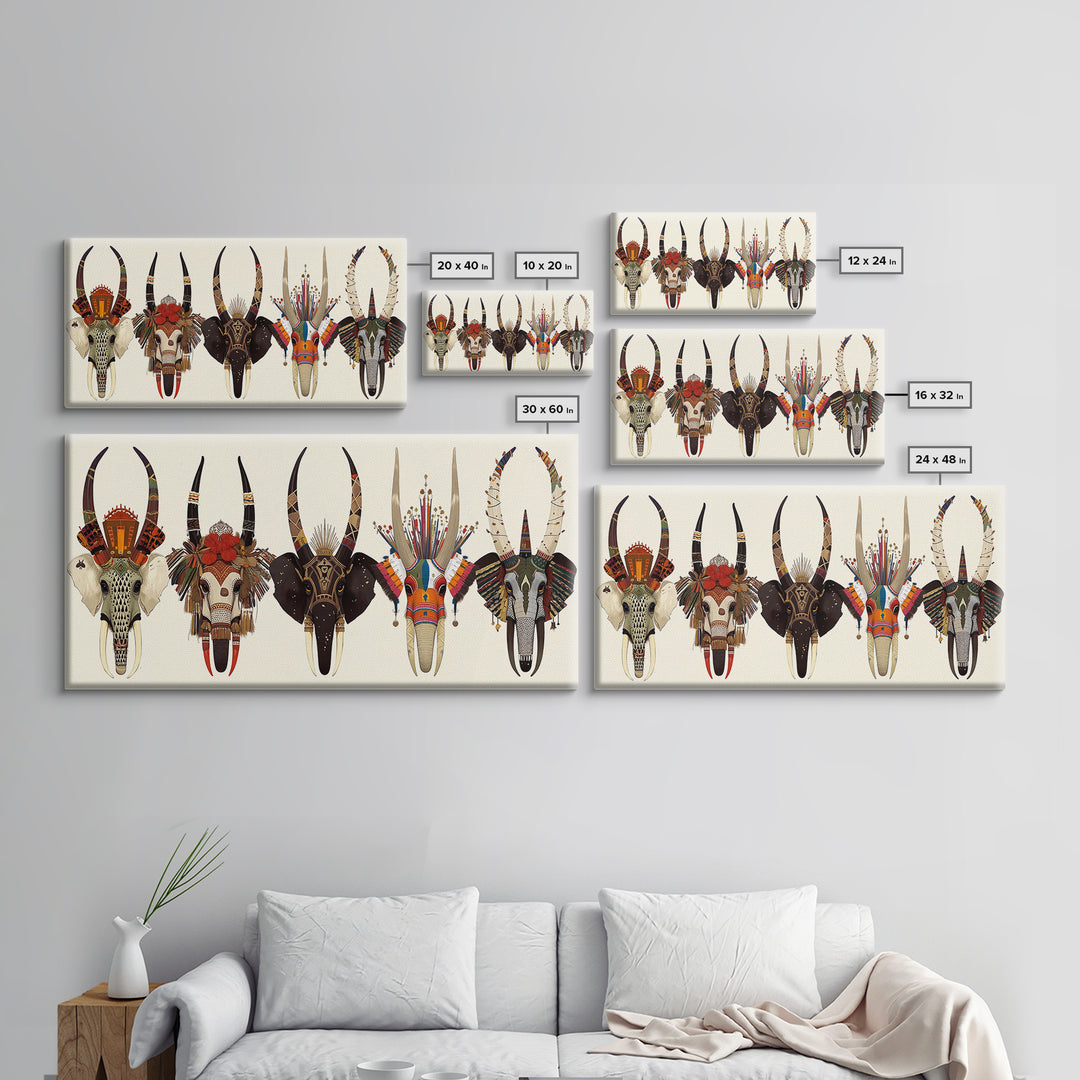 Horned African Animal Skull Masks Wall Art, Tribal Mask Art, African Safari Art, Cultural Wall Decor, Statement Piece Gift