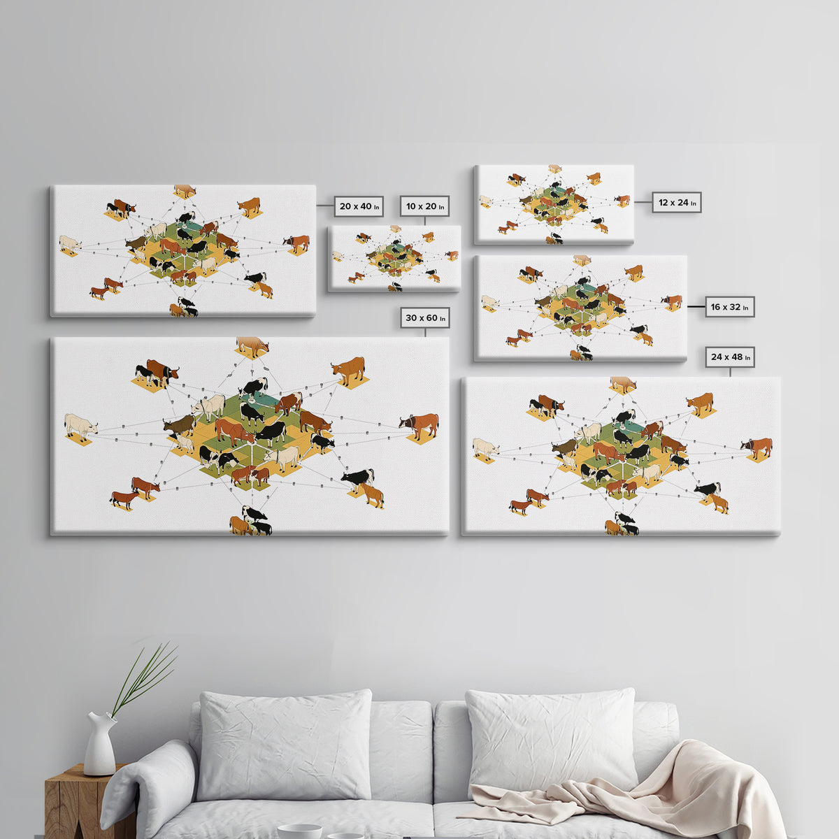 Geometric Cattle Herd Diagram Wall Art, African Farm Animal Print, Modern Ranch Decor, Educational Canvas Print Gift For Office