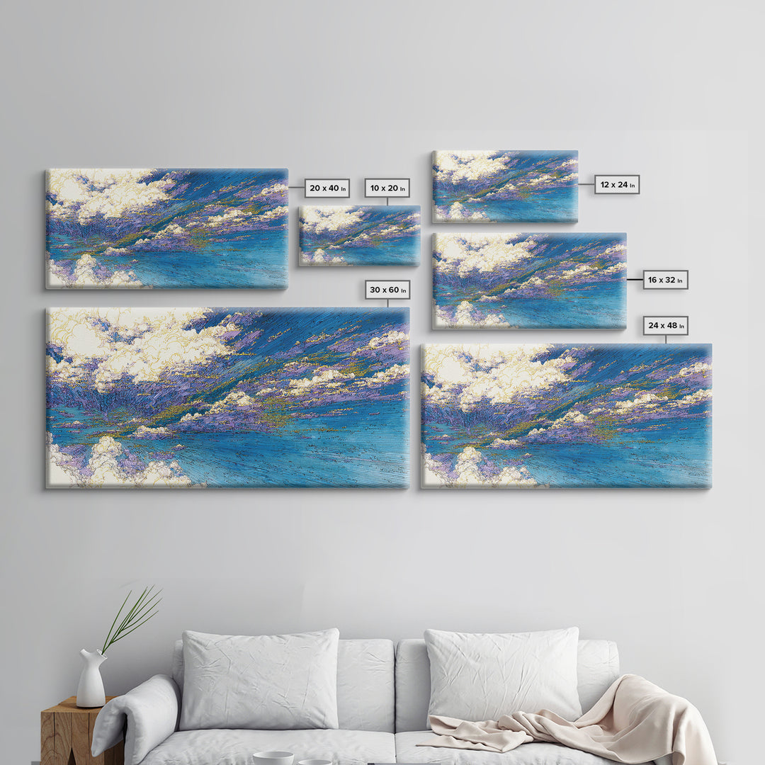 Blue Abstract Ocean Sky Wall Art, Textured Coastal Landscape Painting, Modern Canvas Print, Dreamy Home Decor Gift For Living Room