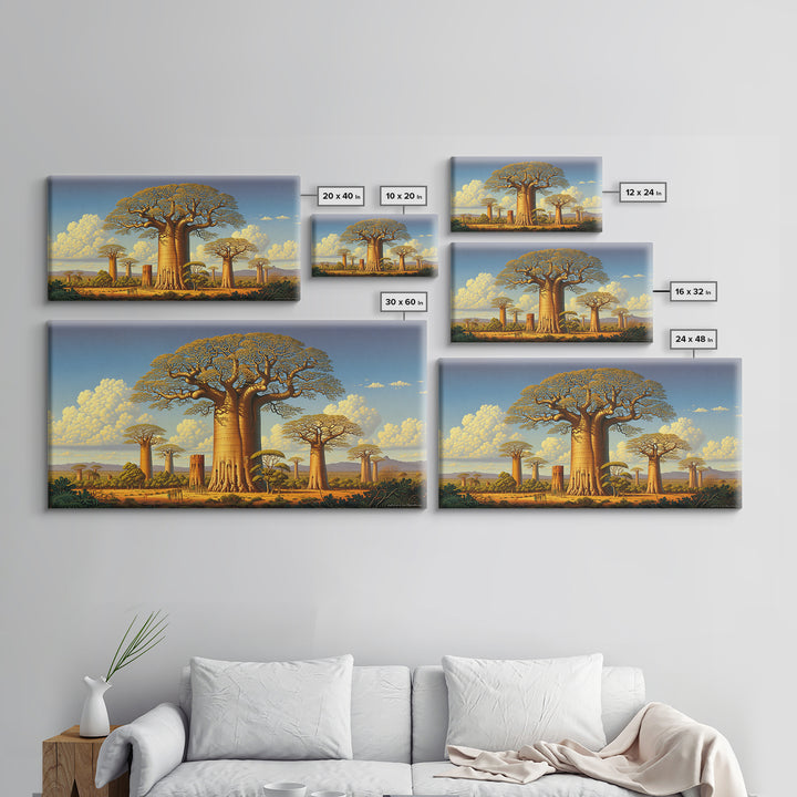 Golden Baobab Savanna Landscape Wall Art, African Tree Canvas Print, Safari Decor, Motherland Home Decor Gift, Statement Living Room Decor