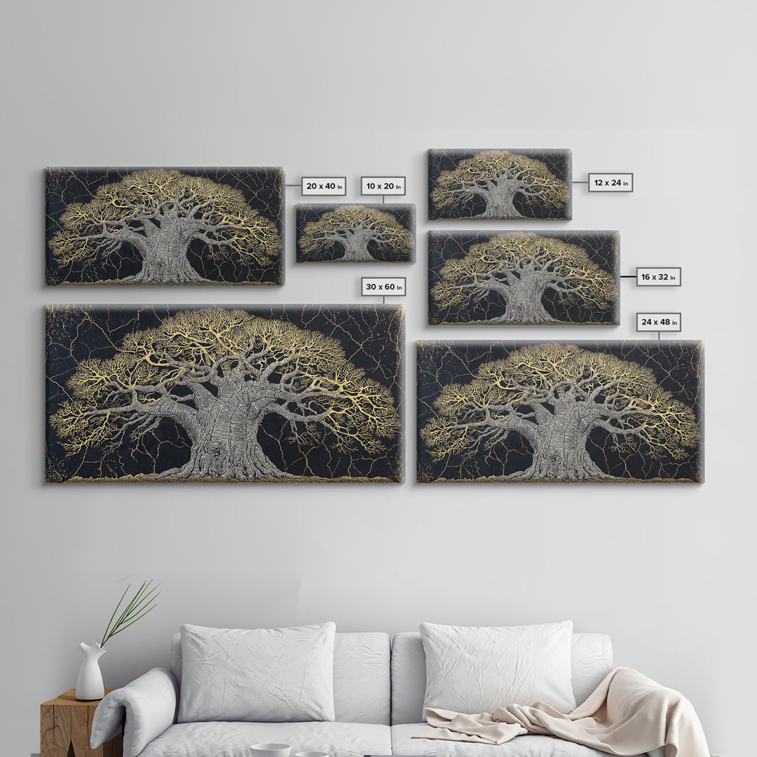 Black And Gold Baobab Tree Canvas Print, Abstract African Art, Textured Statement Wall Art, Modern Tribal Home Decor, Gift