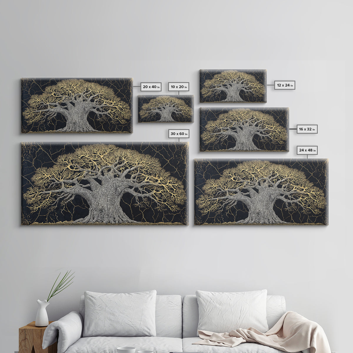 Black And Gold Baobab Tree Canvas Print, Abstract African Art, Textured Statement Wall Art, Modern Tribal Home Decor, Gift