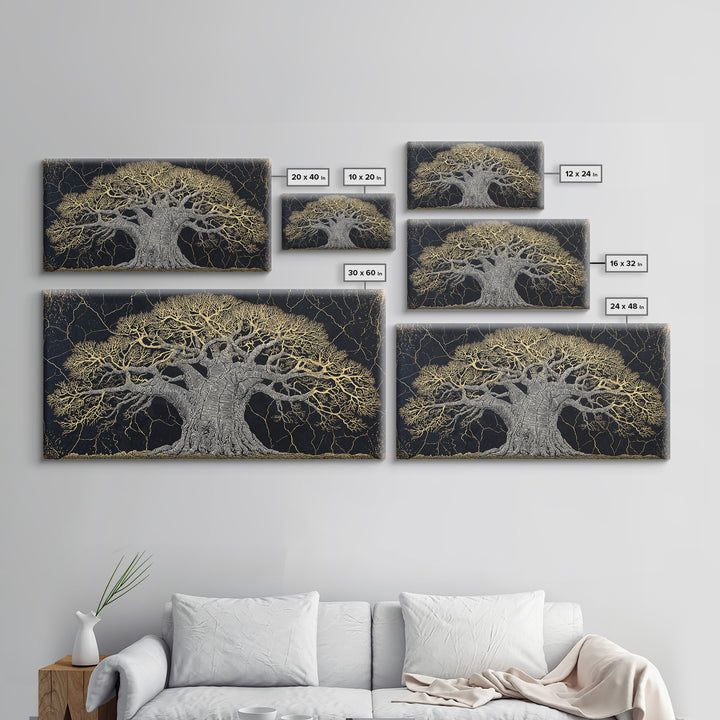 Black And Gold Baobab Tree Canvas Print, Abstract African Art, Textured Statement Wall Art, Modern Tribal Home Decor, Gift