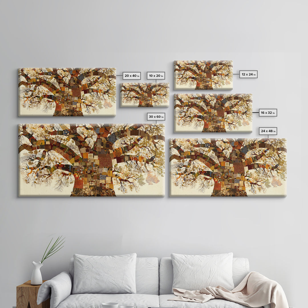 Patchwork Baobab Tree Wall Art, African Fabric Canvas Print, Ankara Pattern Decor, Afrocentric Statement Home Decor Gift
