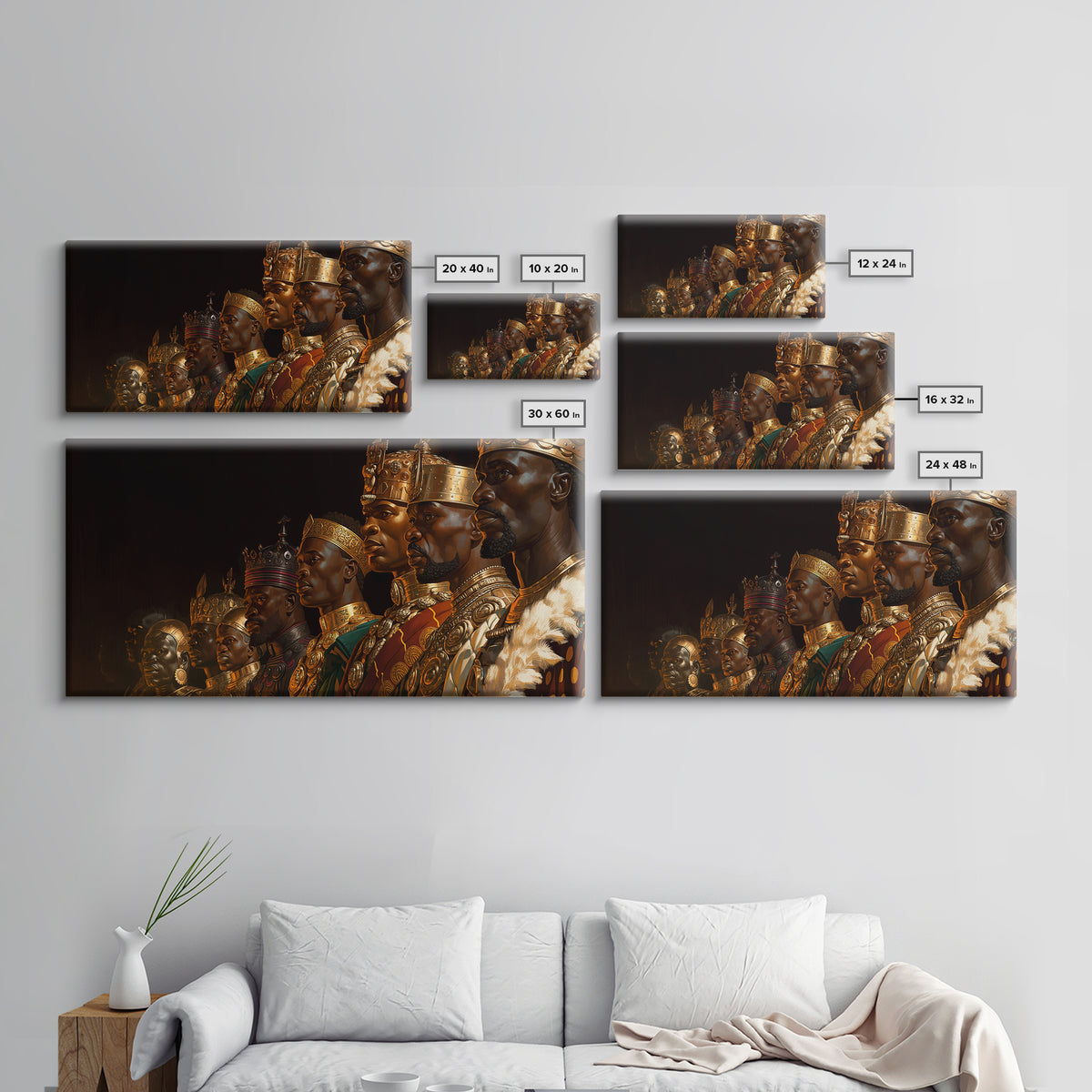 African Kings Royal Portrait Framed Canvas Print, Black History Wall Art, Gold Jewelry Canvas, Afrocentric Home Decor Gift