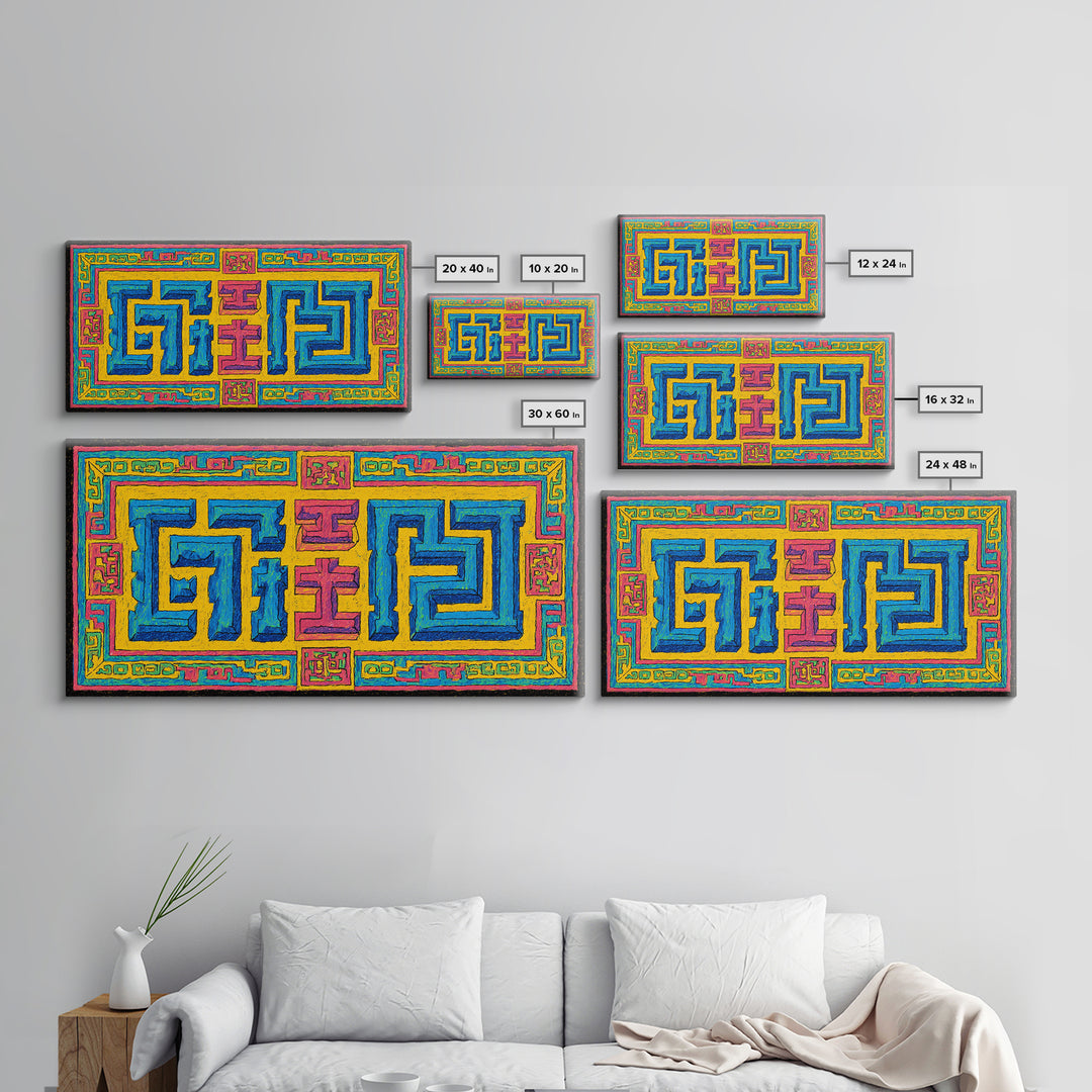 Bright African Geometric Textile Canvas Print, Ankara Inspired Pattern Wall Decor, Colorful Tribal Art, Boho Home Accent