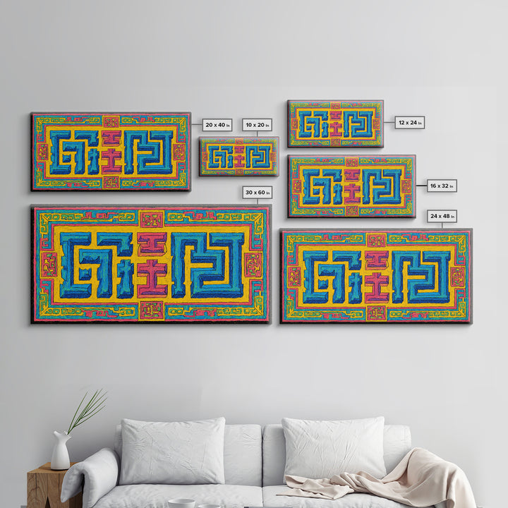 Bright African Geometric Textile Canvas Print, Ankara Inspired Pattern Wall Decor, Colorful Tribal Art, Boho Home Accent