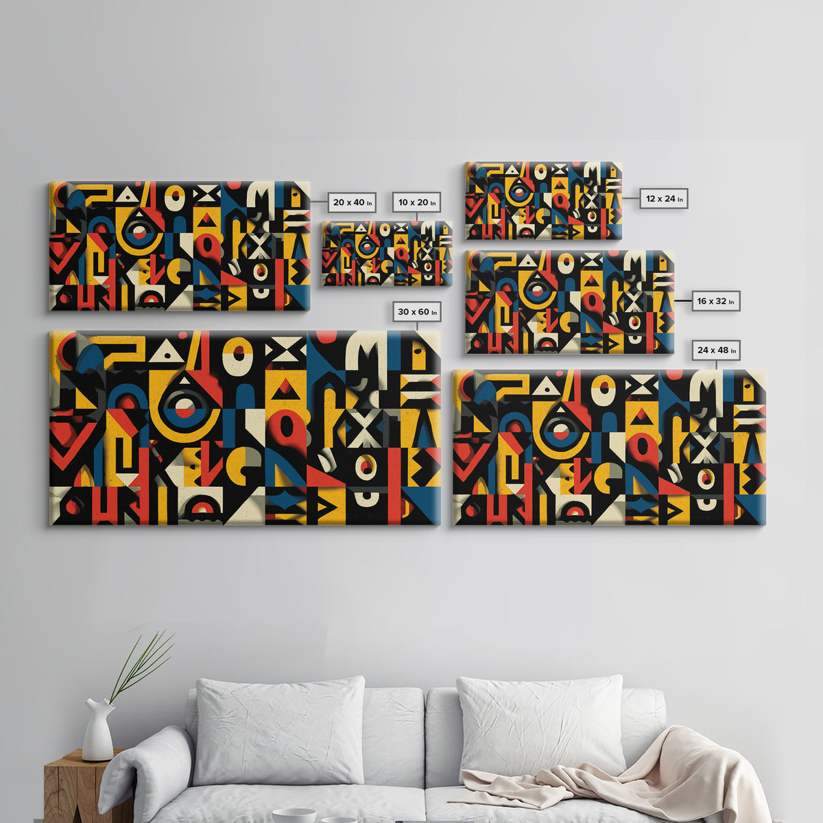 Modern African Geometric Shapes Wall Art, Primary Color Abstract Canvas Decor, Afrocentric Pattern Print, Bold Home Accent