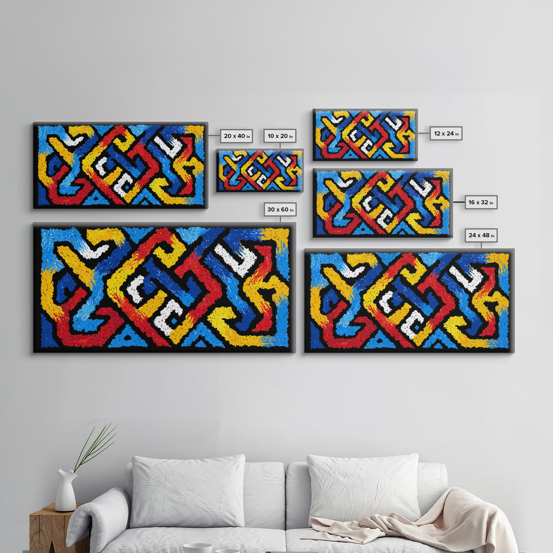 Colorful African Tribal Textile Canvas Print, Bold Geometric Pattern Wall Decor, Ankara Inspired Art, Vibrant Home Accent