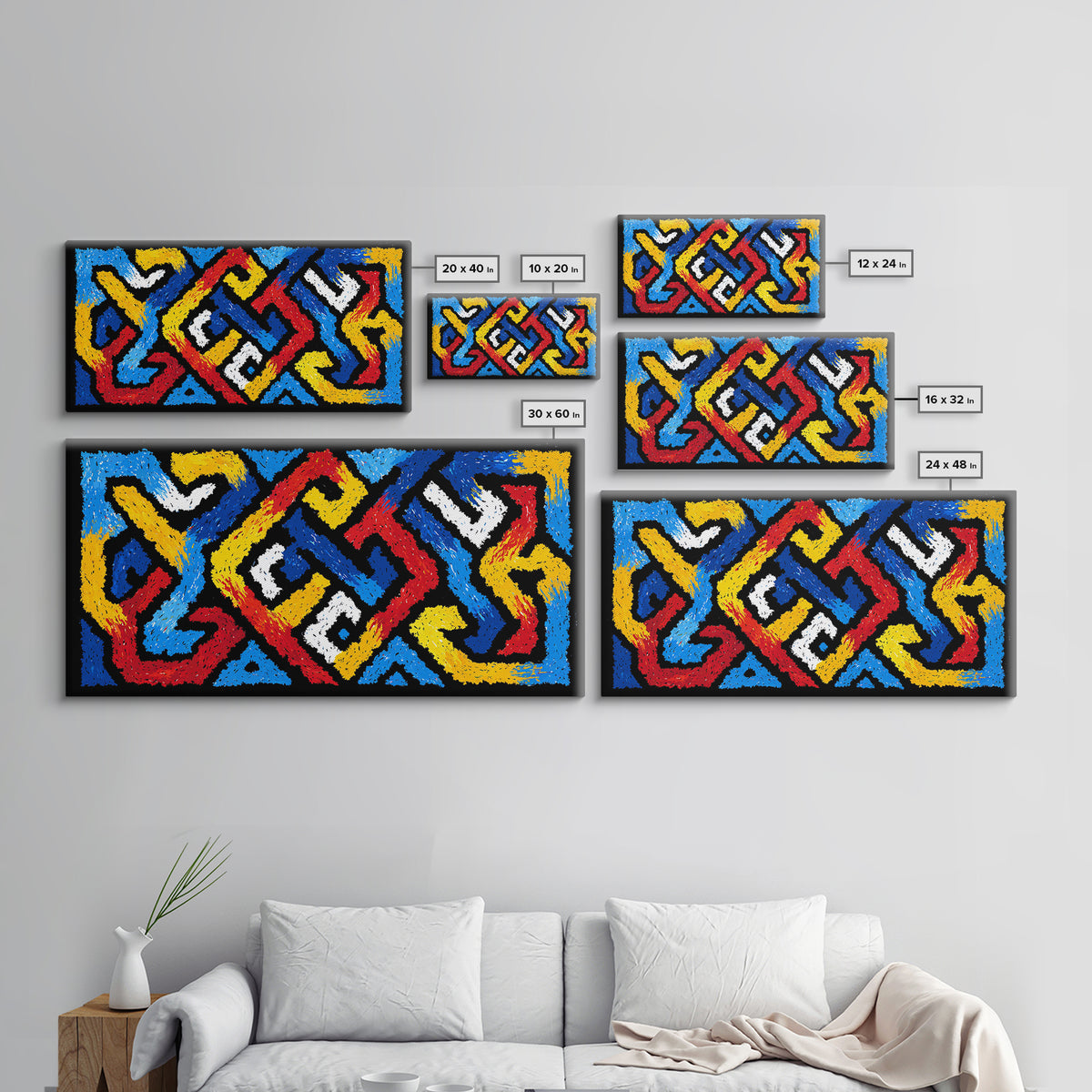Colorful African Tribal Textile Canvas Print, Bold Geometric Pattern Wall Decor, Ankara Inspired Art, Vibrant Home Accent