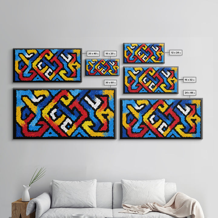 Colorful African Tribal Textile Canvas Print, Bold Geometric Pattern Wall Decor, Ankara Inspired Art, Vibrant Home Accent