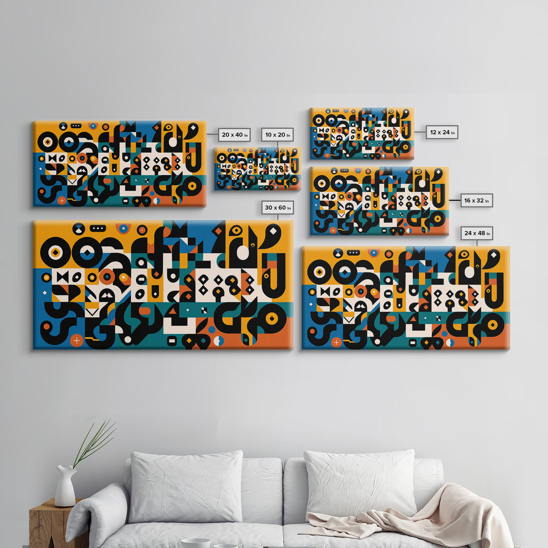 Teal Orange Geometric Cubist Shapes Canvas Print, Abstract African Art, Afrocentric Wall Decor, Modern Black Art For Living Room