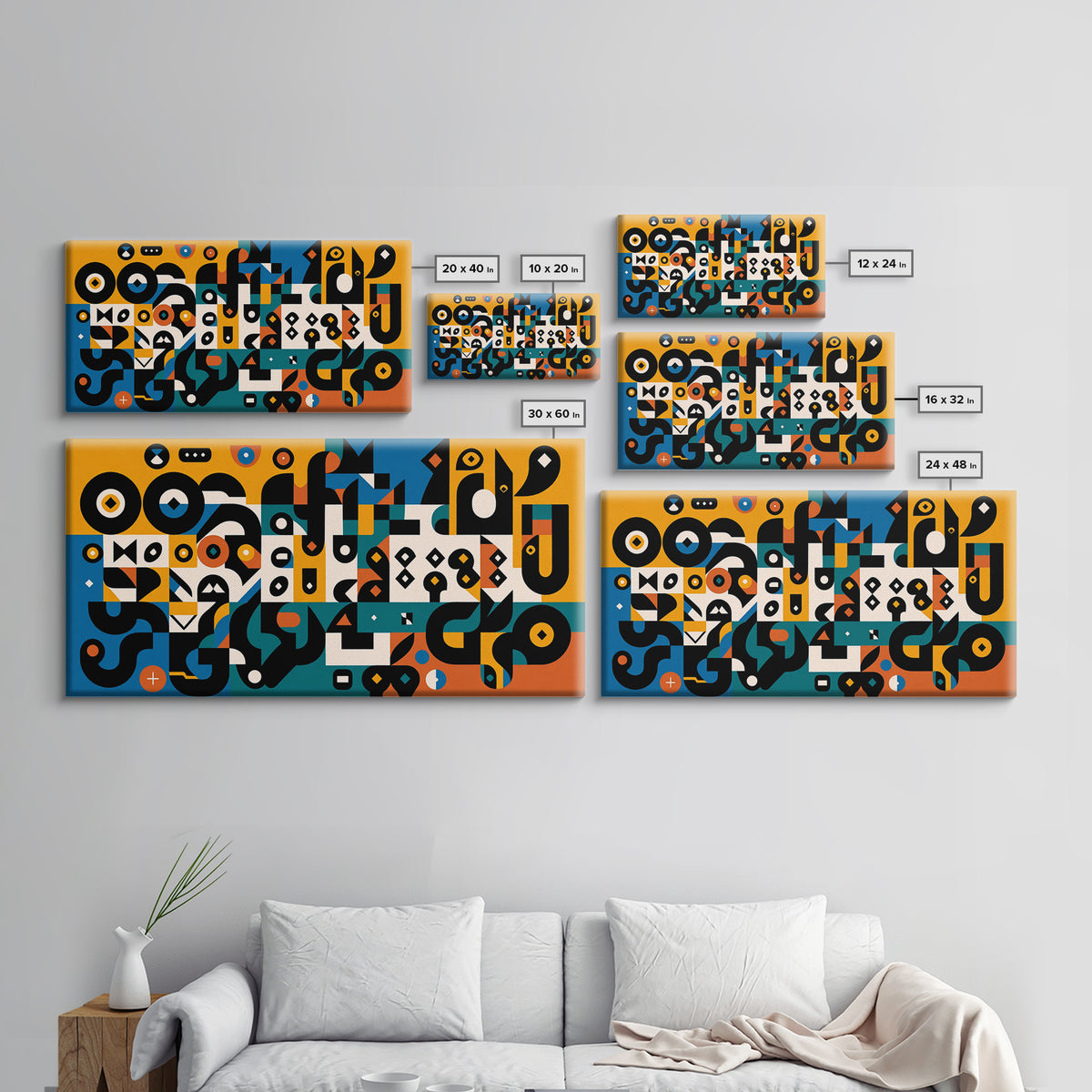 Teal Orange Geometric Cubist Shapes Canvas Print, Abstract African Art, Afrocentric Wall Decor, Modern Black Art For Living Room