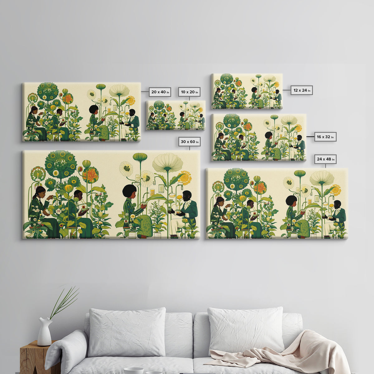 Green Botanical Reading Garden Canvas Print, African Women Art, Afrocentric Wall Decor, Nature Scene Art For Home Decor Gift