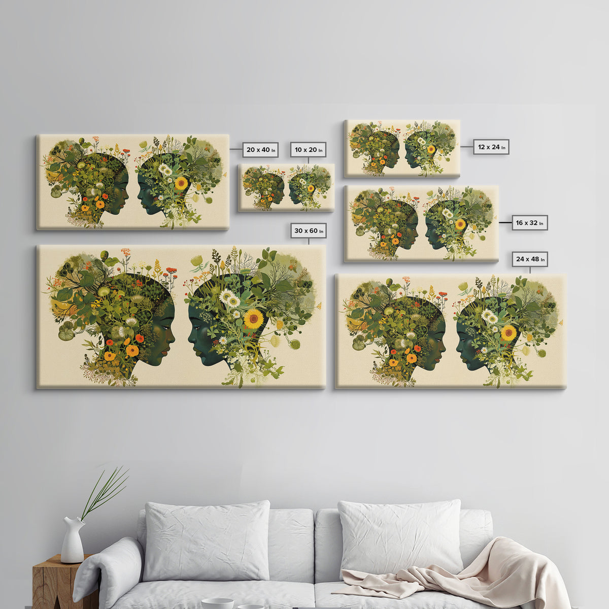 Floral Black Women Profile Portrait Wall Art, African Woman Art, Afrocentric Feminine Canvas Print, Botanical Home Decor Gift