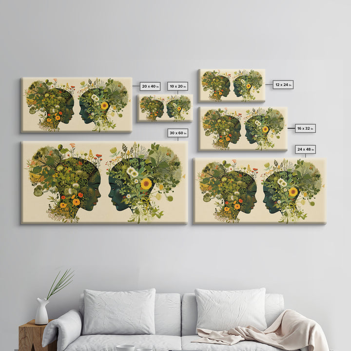 Floral Black Women Profile Portrait Wall Art, African Woman Art, Afrocentric Feminine Canvas Print, Botanical Home Decor Gift