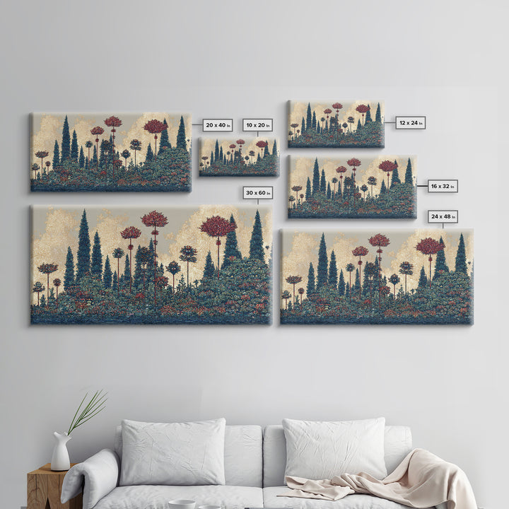 Dreamy Blue Forest Flower Landscape Canvas Print, African Inspired Wall Art, Nature Scene Art For Elegant Living Room Decor