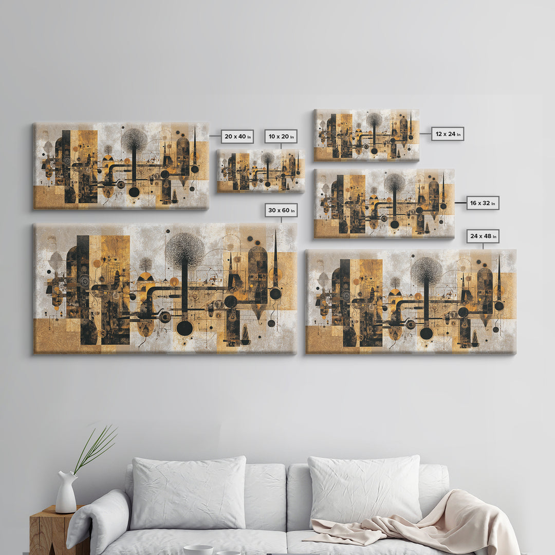 Earth Tone Abstract African Cityscape Wall Art, Modern African Art Decor, Afrocentric Canvas, Black Gold Home Decor Print