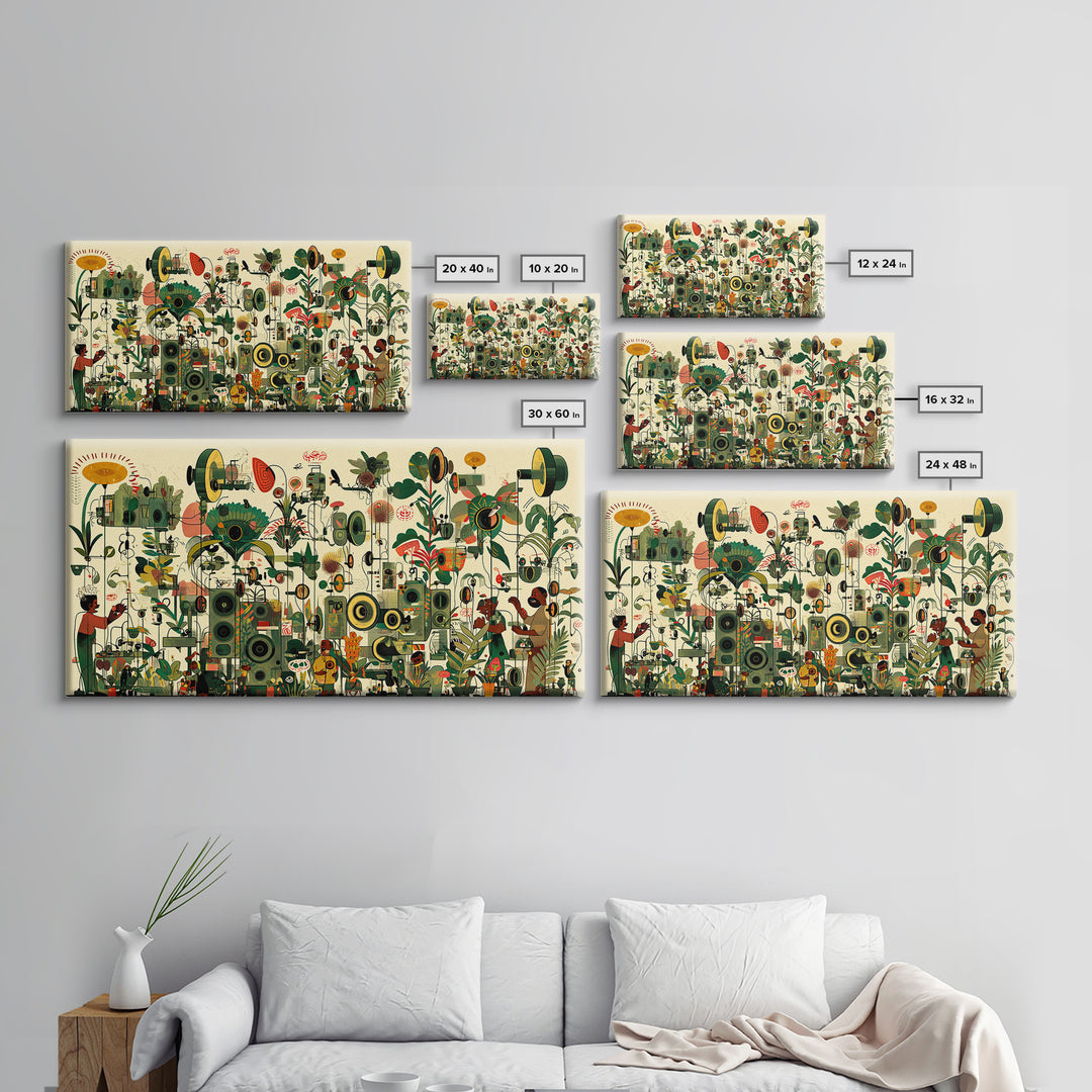 Vibrant African Garden Music Festival Canvas Print, Afrocentric Wall Decor, Black Culture Art, Botanical Living Room Art