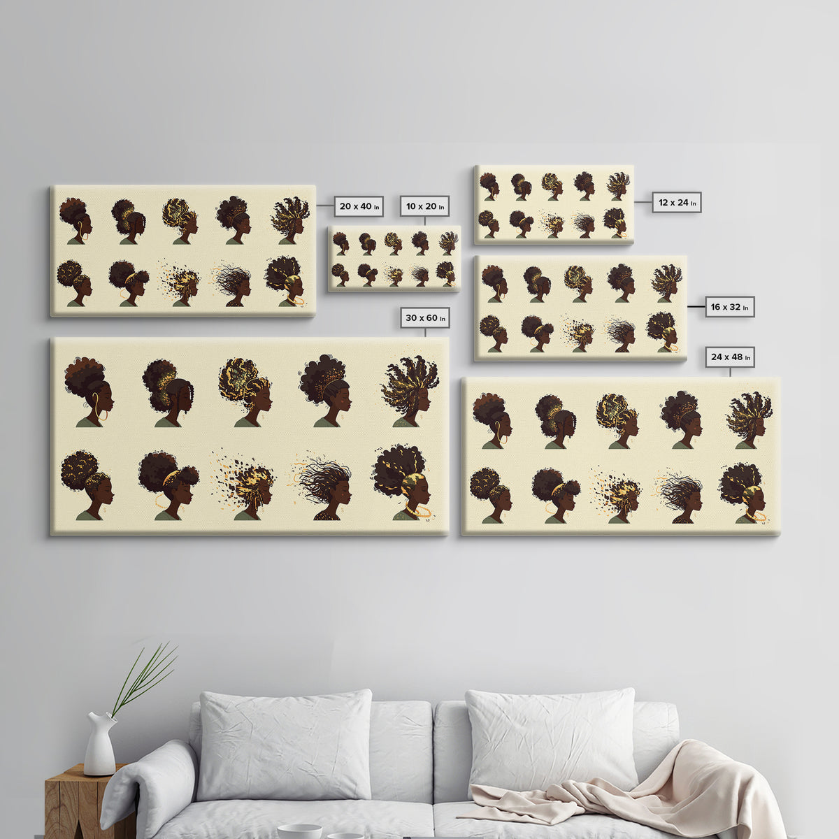 African Women Hairstyle Portraits Wall Art, Black Woman Art, Afrocentric Decor, Melanin Prints, Feminine Home Decor Gift