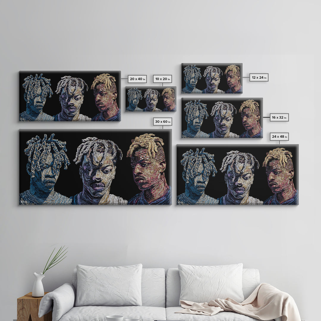 Textured Black Men Portrait Trio Wall Art, Contemporary African American Art, Urban Afrocentric Decor, Bold Canvas Print