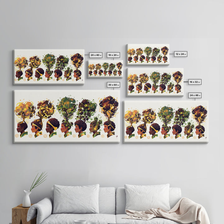 African Women Tree Hairstyle Wall Art, Botanical Afrocentric Decor, Black Woman Art Print, Nature Inspired Canvas Print Gift