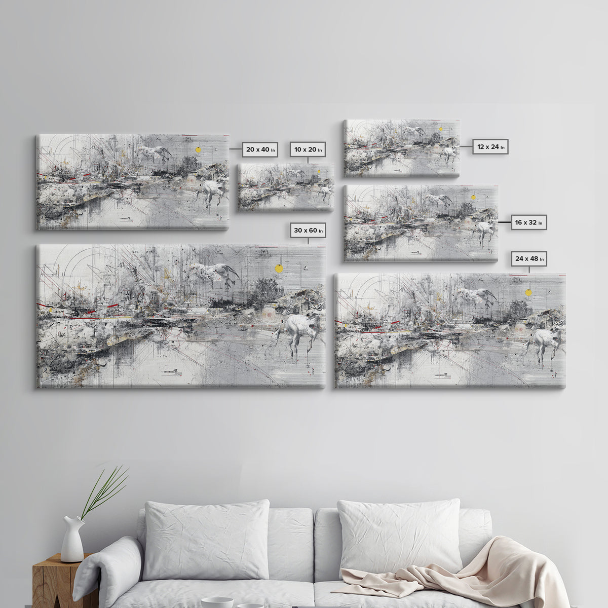 Abstract Elephant Landscape Wall Art, Modern Safari Decor, Gray Canvas Artwork, Statement Living Room Office Home Decor Gift