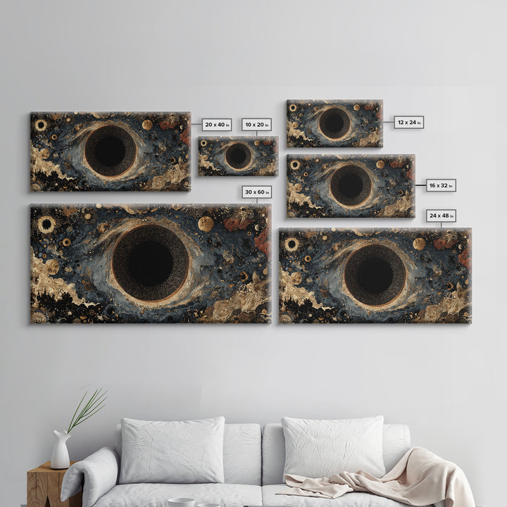 Black Gold Cosmic Eye Framed Canvas Print, Luxury Abstract Wall Decor, Mystical Space Art For Modern Living Room Home Decor