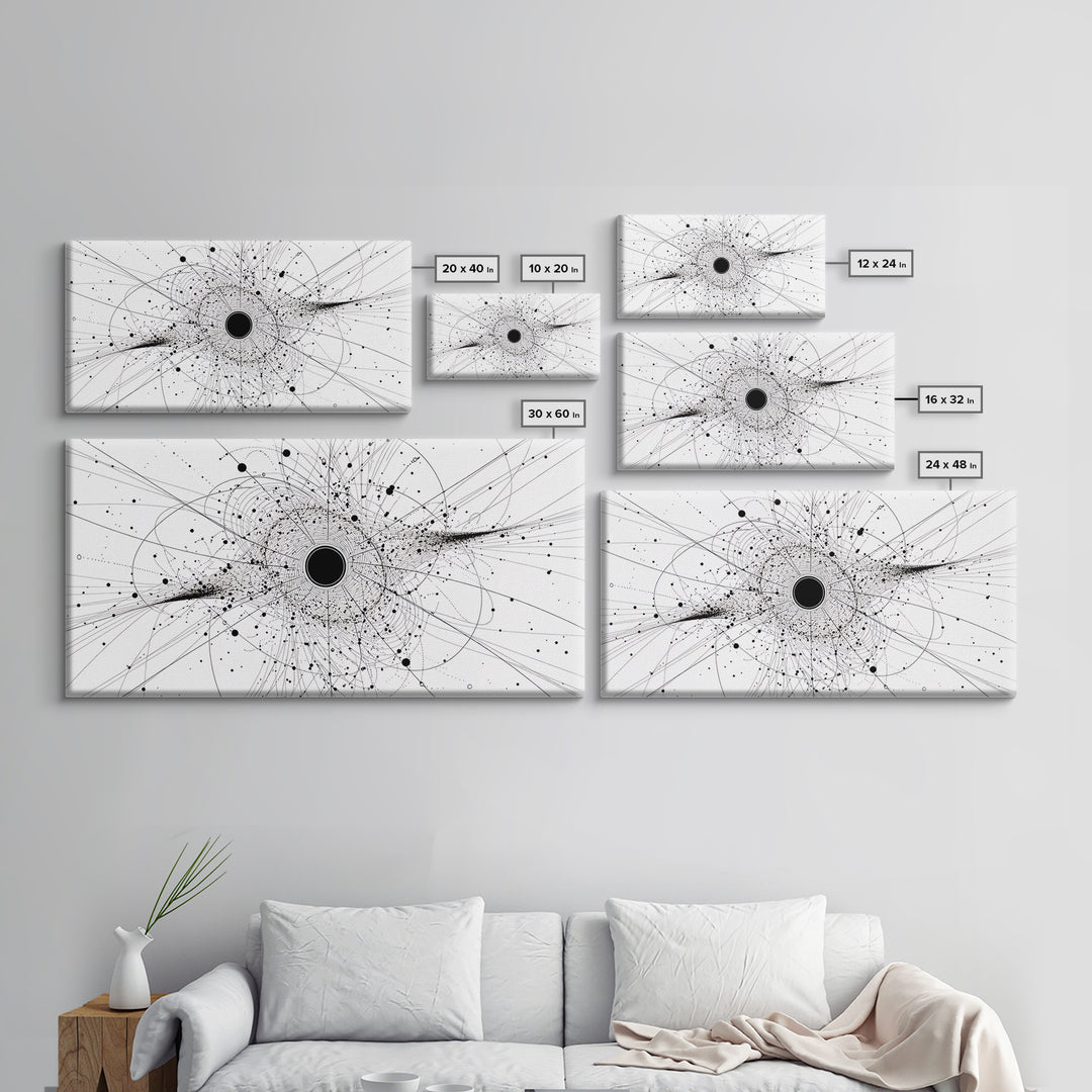 Minimal Black Hole Diagram Wall Art, Abstract Science Line Art, Modern Black And White Home Decor For Office Bedroom Gift