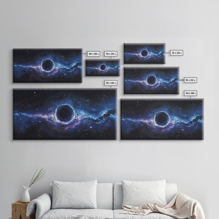 Blue Galaxy Black Hole Framed Canvas Print, Cosmic Space Wall Art, Modern Astronomy Home Decor For Living Room Office Gift