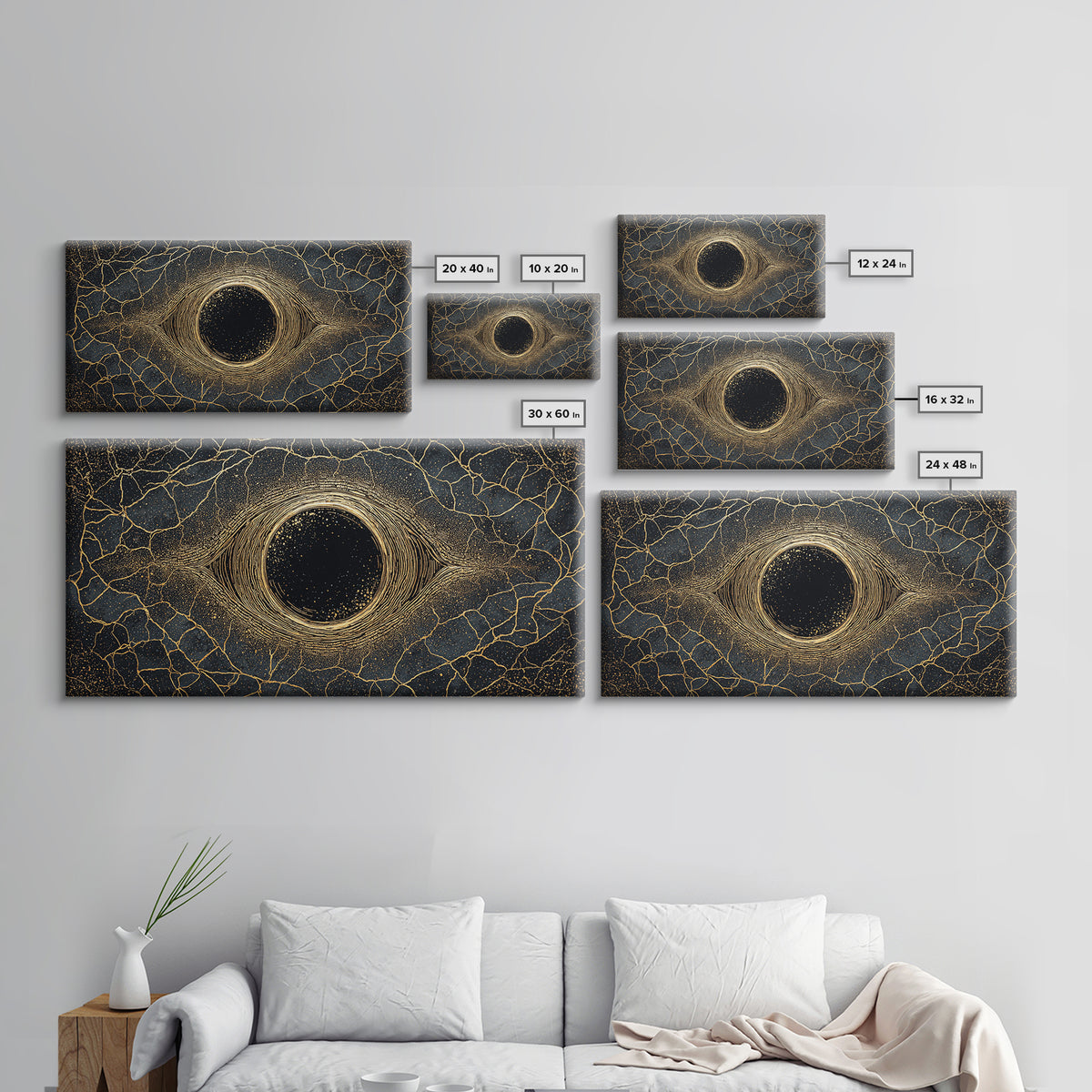 Golden Cosmic Eye Wall Art, Black And Gold Abstract Art, Mystical Wall Decor, Modern Canvas Art, Spiritual Statement Decor