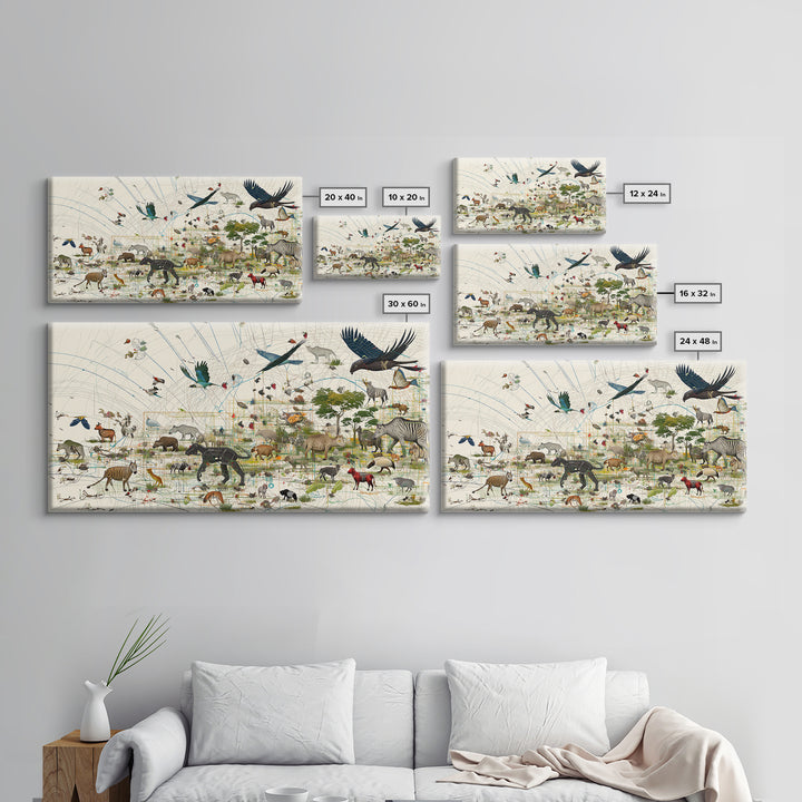African Safari Map Canvas Print, Wildlife Collage With Elephant Giraffe Rhino, Serengeti Wall Decor, Jungle Animal Art Home Decor