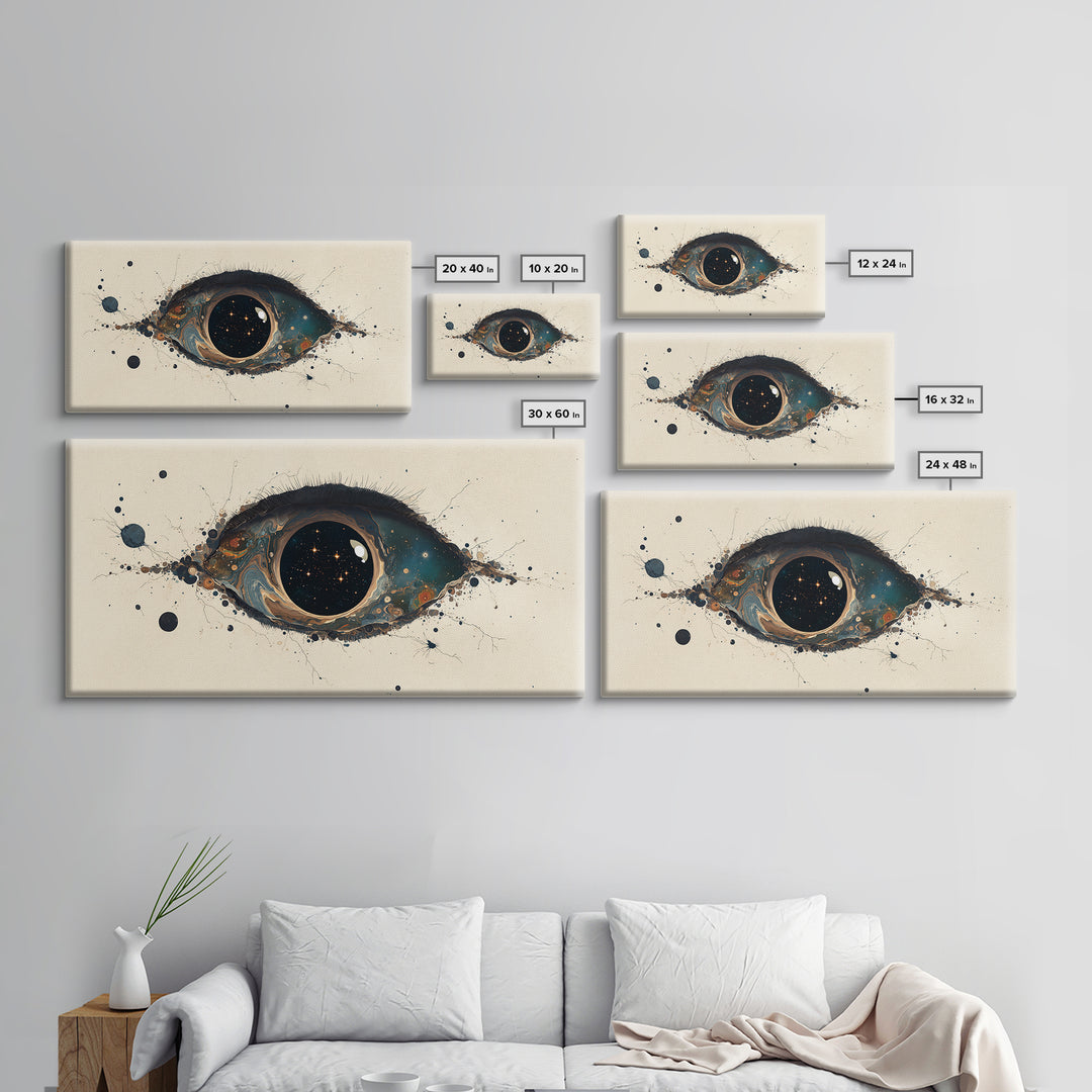 Cosmic Eye Canvas Print, Teal Gold Abstract Painting, Dreamy Wall Art, Modern Mystical Decor For Bedroom Or Office Statement Piece