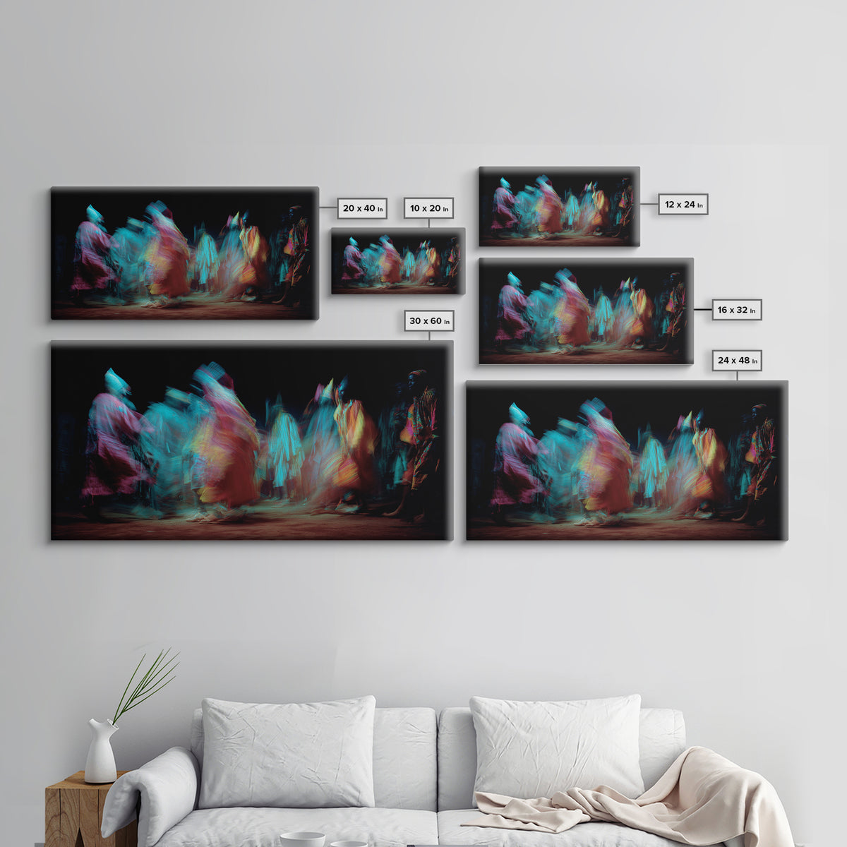 Blurred African Dancers In Jewel Robes Wall Art, Afrocentric Dance Canvas, Cultural Home Decor, Vibrant Tribal Art Print