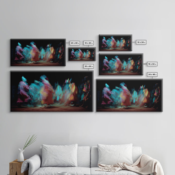 Blurred African Dancers In Jewel Robes Wall Art, Afrocentric Dance Canvas, Cultural Home Decor, Vibrant Tribal Art Print