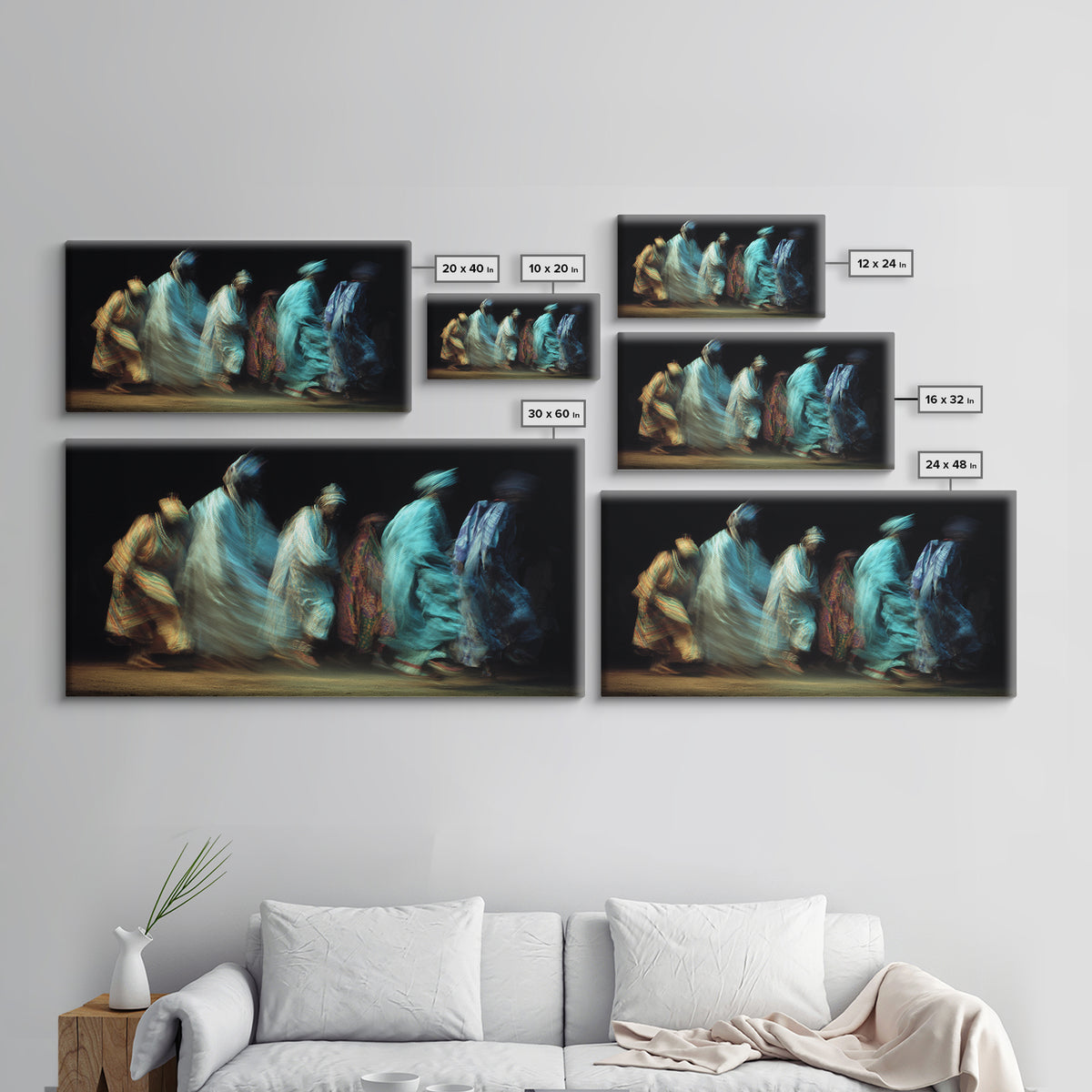 Blue Robed African Procession Wall Art, Abstract Dance Movement, Afrocentric Cultural Decor, Ethnic Canvas Print For Home