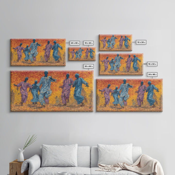 African Dancers At Sunset Wall Art, Colorful Afrocentric Celebration Print, Tribal Culture Decor, Vibrant Living Room Canvas